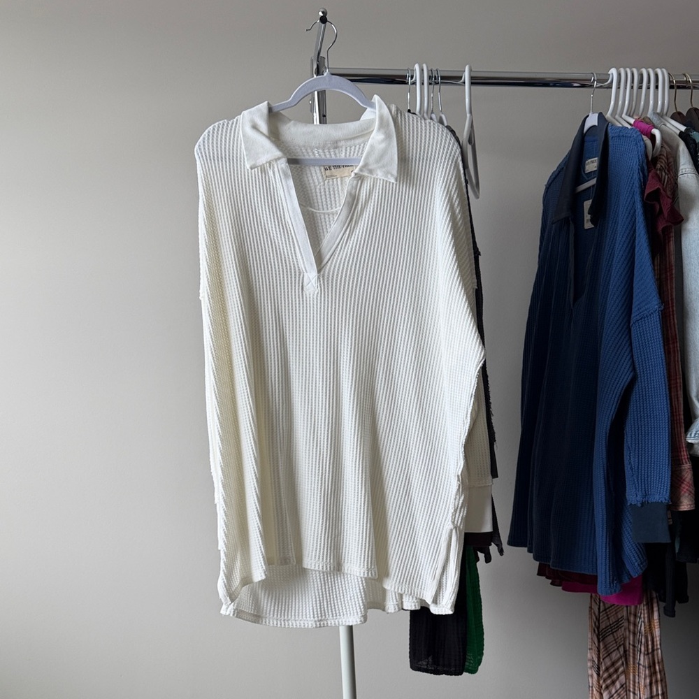 We The Free White waffle collared tunic